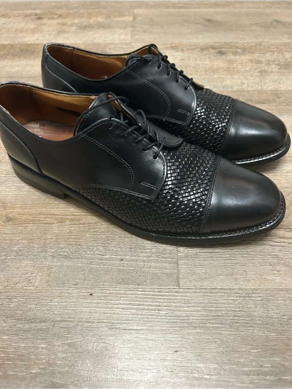 Allen Edmonds Lauderdale Men’s Size 9 D‎ Black Leather Woven Cap-Toe Derby Shoes